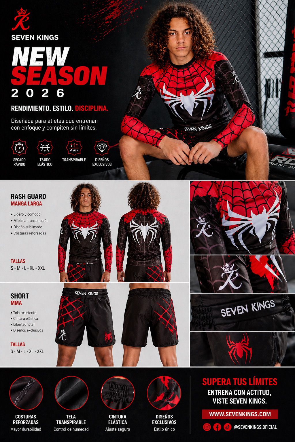 Conjunto grappling Spider 7Kings — set no-gi grappling