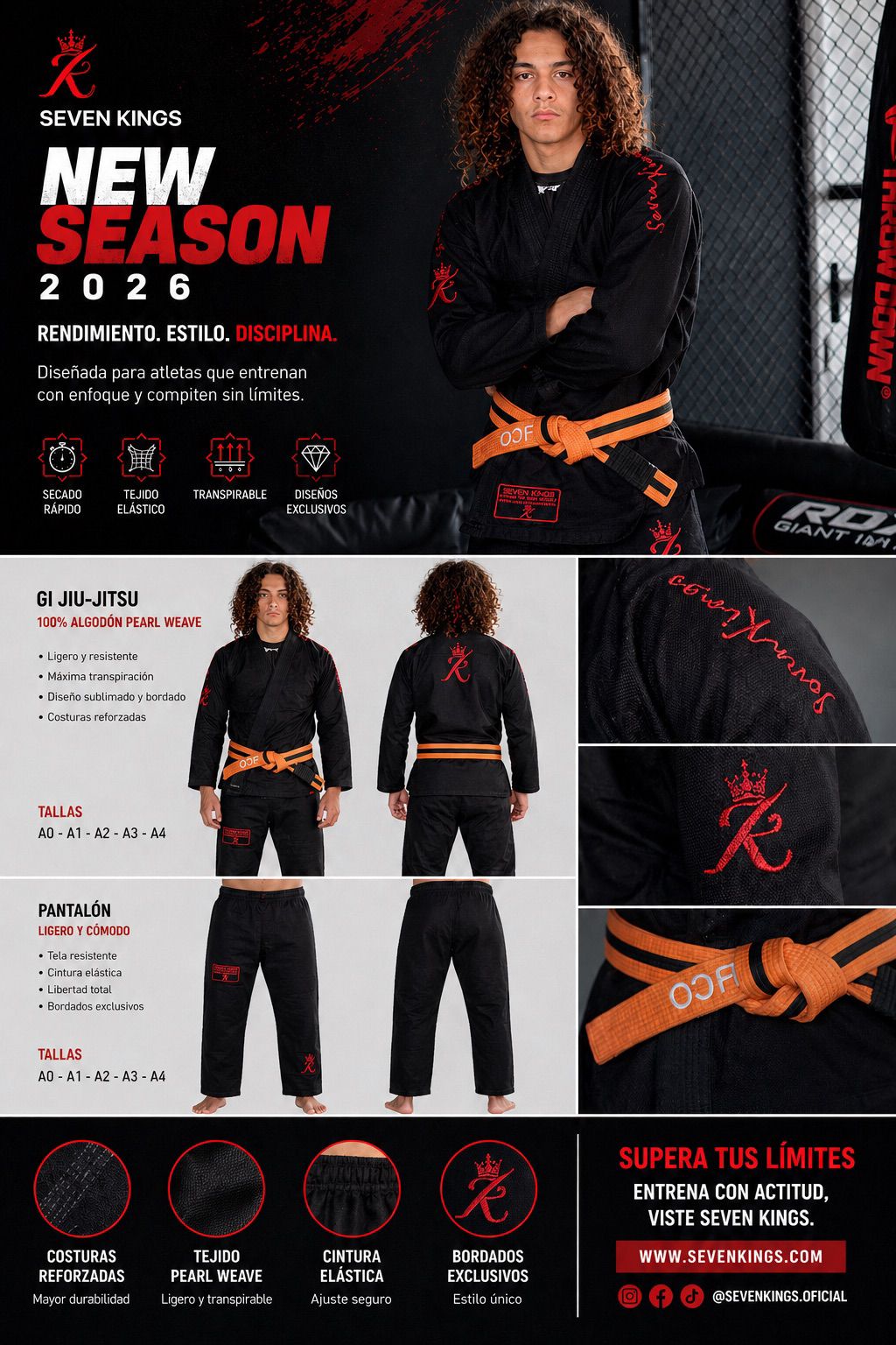 Gi BJJ 7Kings Sportswear — kimono jiu jitsu brasileño entrenamiento